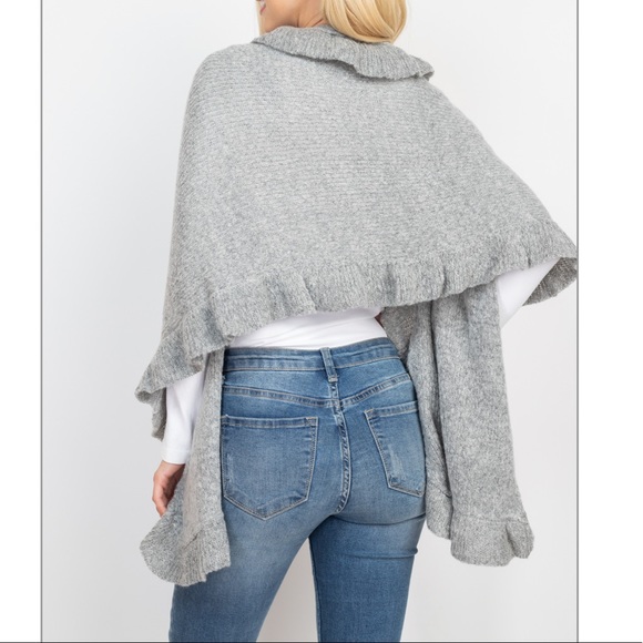 Knitted Ruffle Ruana Wrap Scarf - Picture 3 of 4